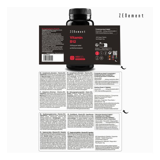 Zenement Vitamina B12 Metilcobalamina 1000mcg 450 comp