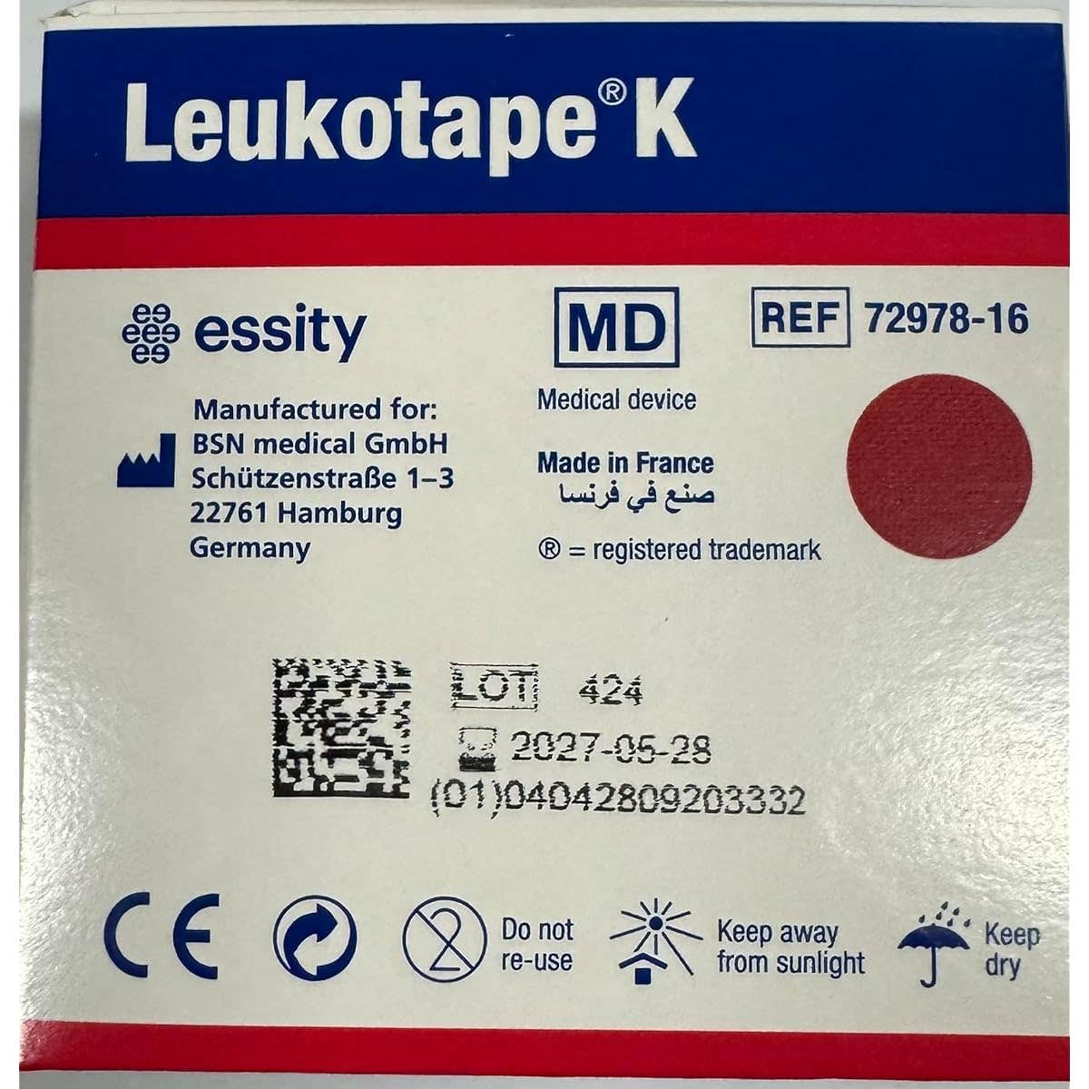 Leukotape K Cinta Elástica Adhesiva Rojo 5cmx5m 1ud