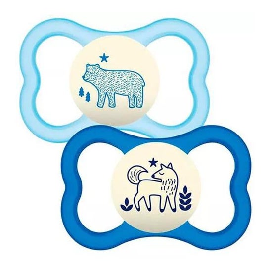 Baby Mam Chupete Air Noche +6 M Azul Silicona 2 uds
