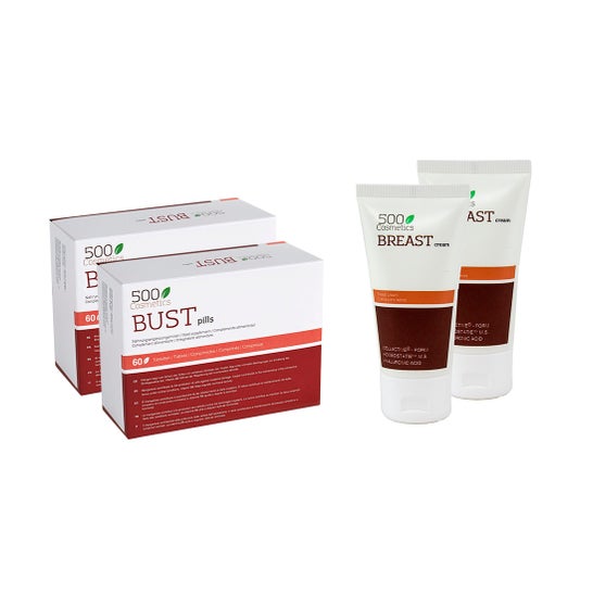 500 Cosmetics Packs Breast para el Pecho 2 X60 caps + Crema 2 X100 ml