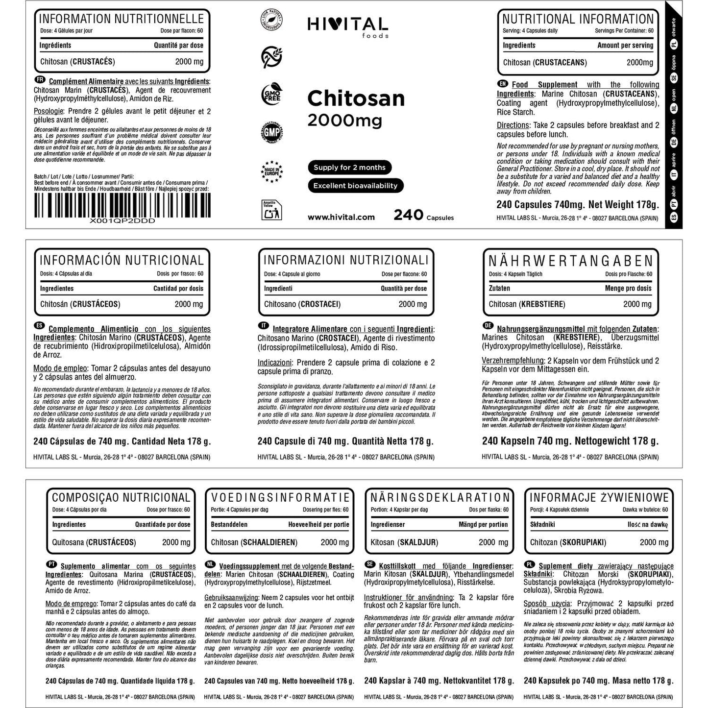 HIVITAL Chitosán marino 2000 mg 240 cáps
