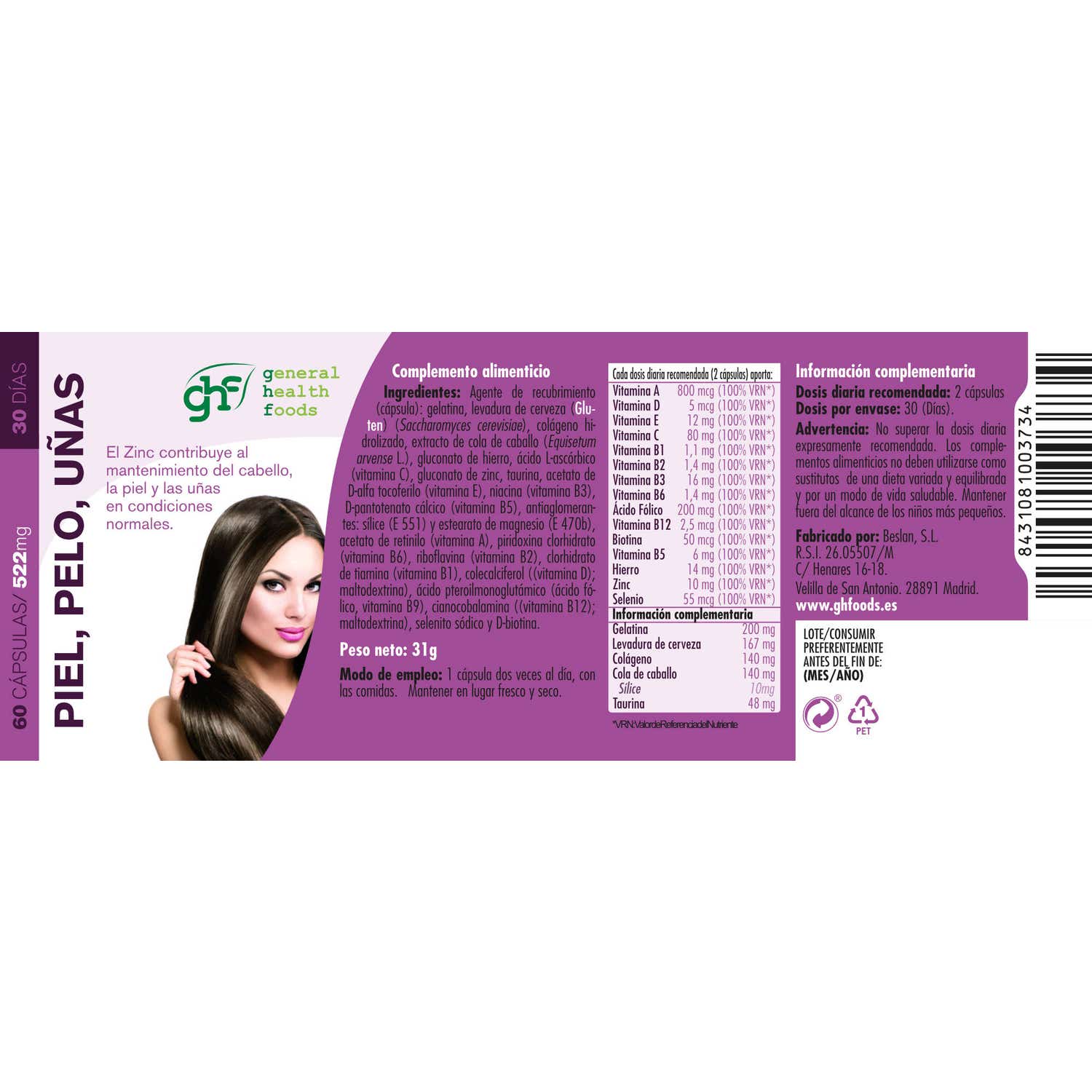 GHF piel Pelo y uñas 60cáps de 522mg