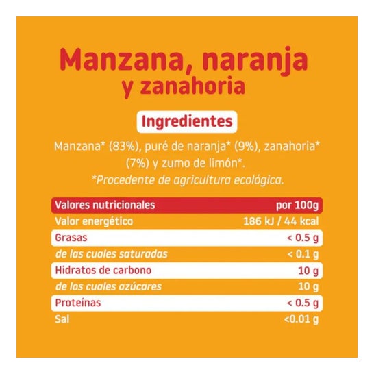 Smileat Tarrito Ecológico de Manzana Naranja y Zanahoria 130g