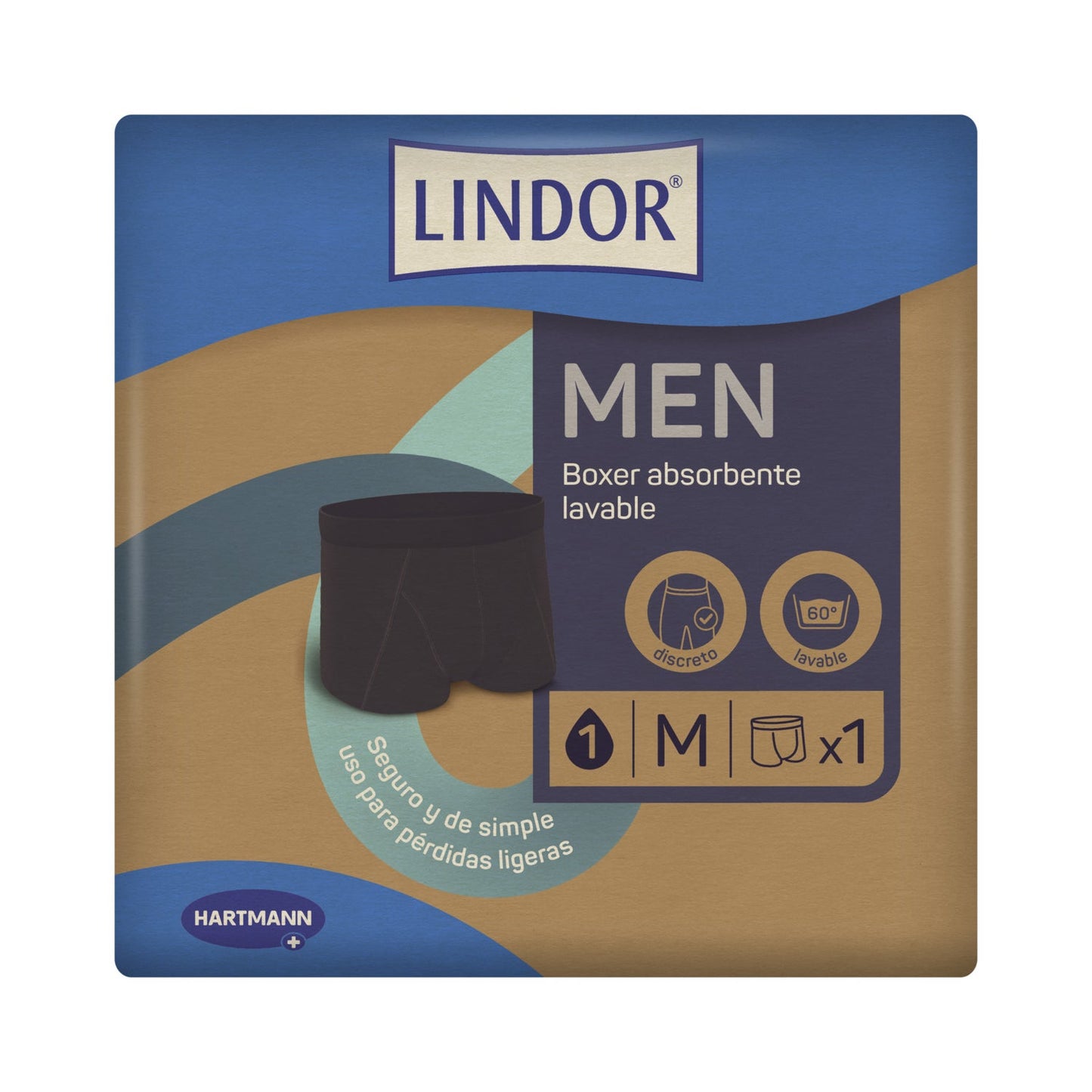 Lindor Men Boxer Absorbente Lavable Pérdidas de Orina T M 1ud