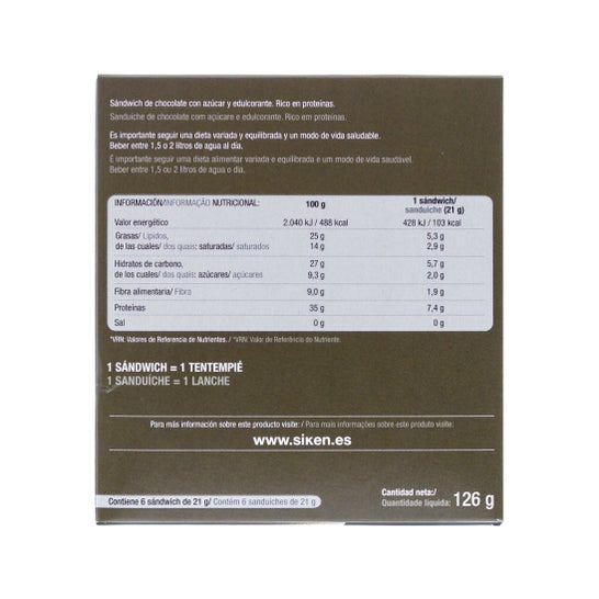 Siken Diet Sándwich Crujiente Chocolate 6uds