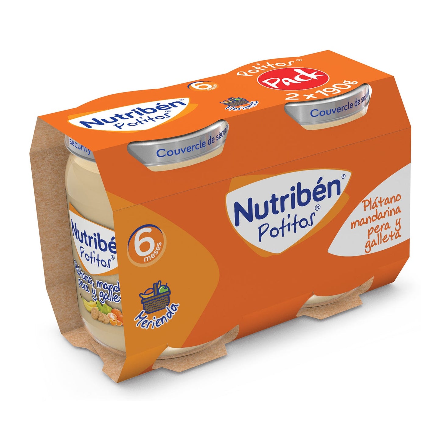 Nutribén Potitos Plátano, Mandarina, Pera Y Galleta 2 udsX190 g