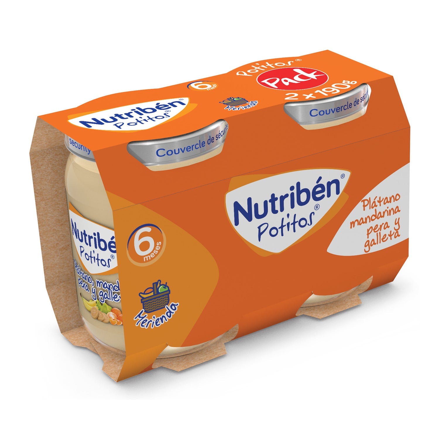 Nutribén Potitos Plátano, Mandarina, Pera Y Galleta 2 udsX190 g
