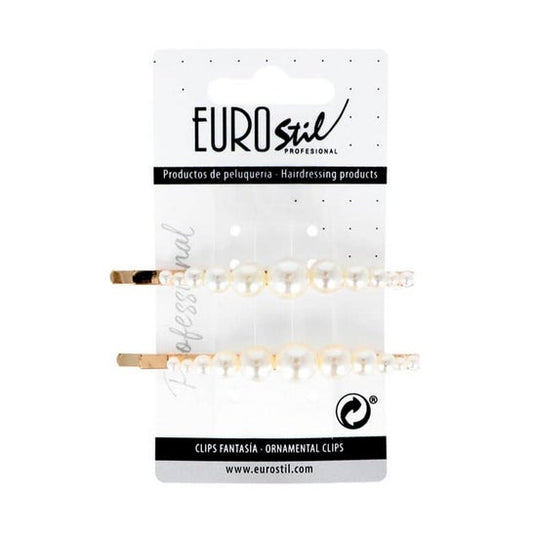 Eurostil Clip Dorado Largo con Perlas Surtidas 2 uds