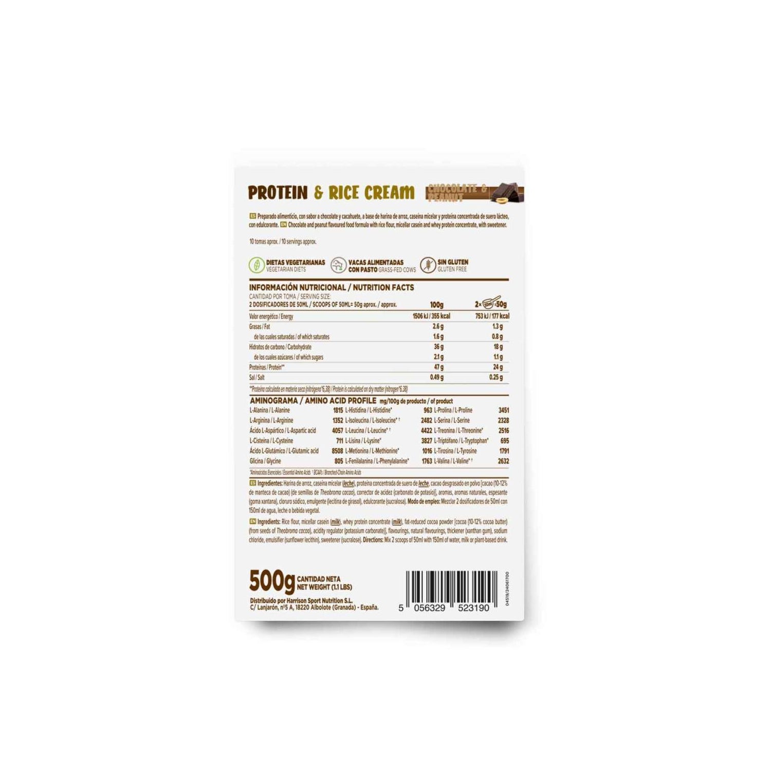 HSN Crema de Arroz Proteica Chocolate y Cacahuete 500g