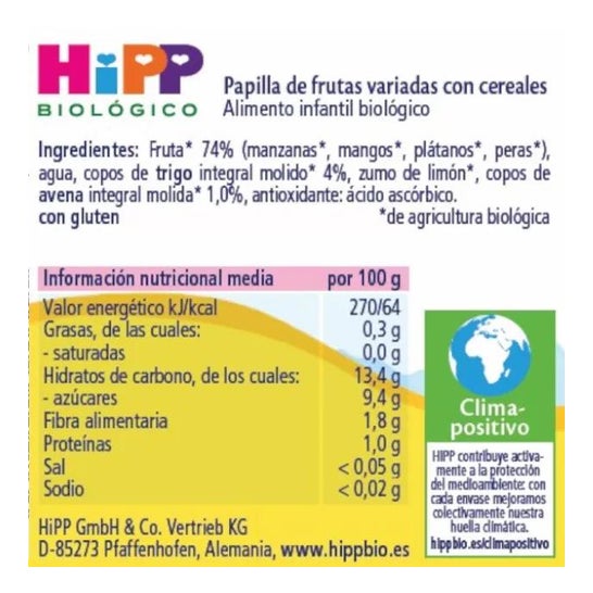 Hipp Tarrito De Frutas Variadas Con Cereales +6M 190g