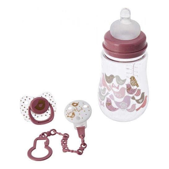 Kiokids Set Bebé Biberón 250ml + Chupete + Sujeta Chupete