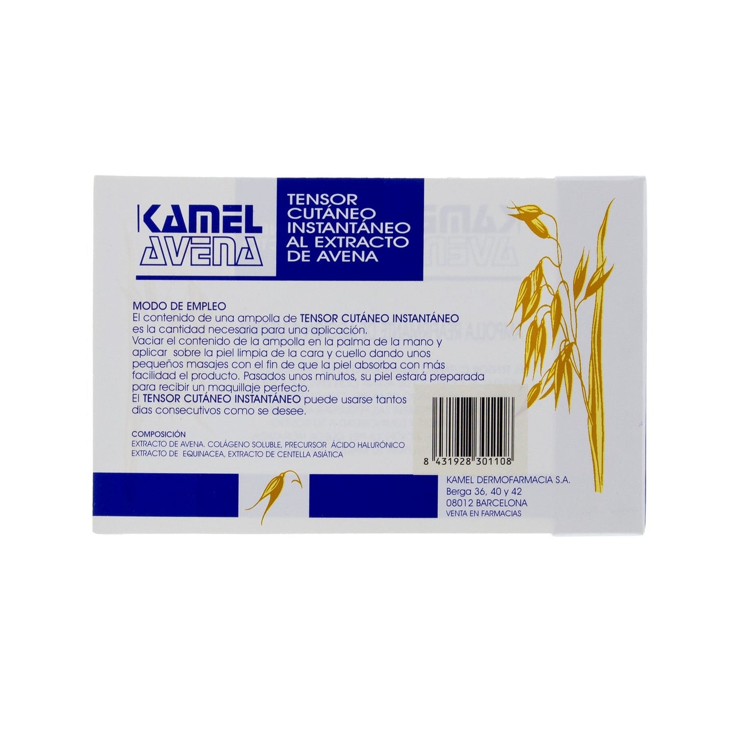 Kamel Ampolla Tensor Cutáneo Instant. Extracto de Avena 1x2ml