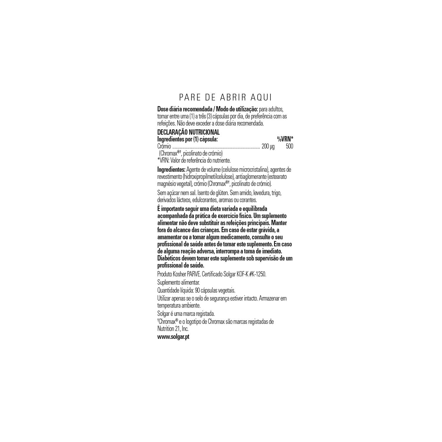 Solgar Picolinato de Cromo 200mcg 90vcaps