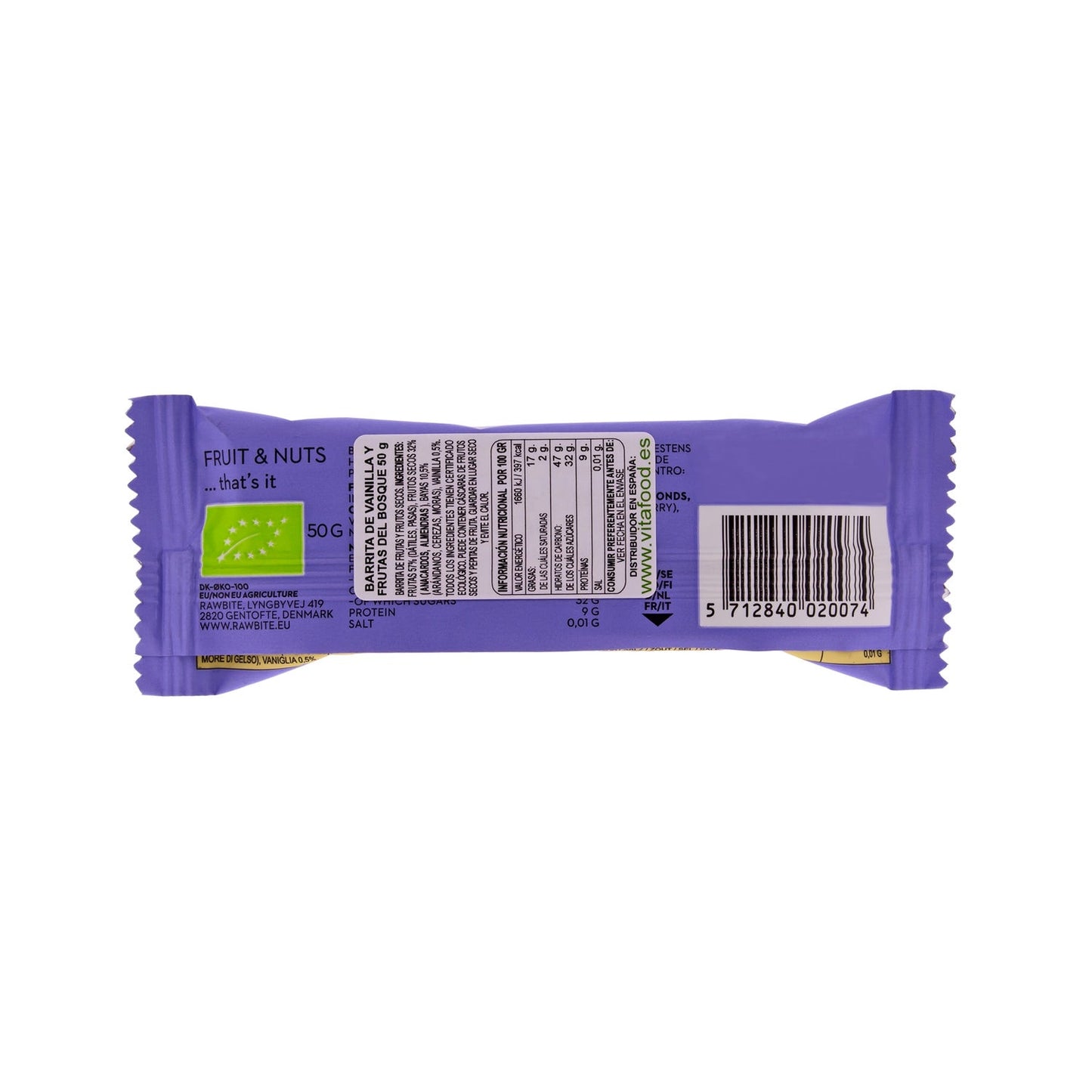 Rawbite Barrita Ecológica de Vainilla Y Frutos Rojos 50g