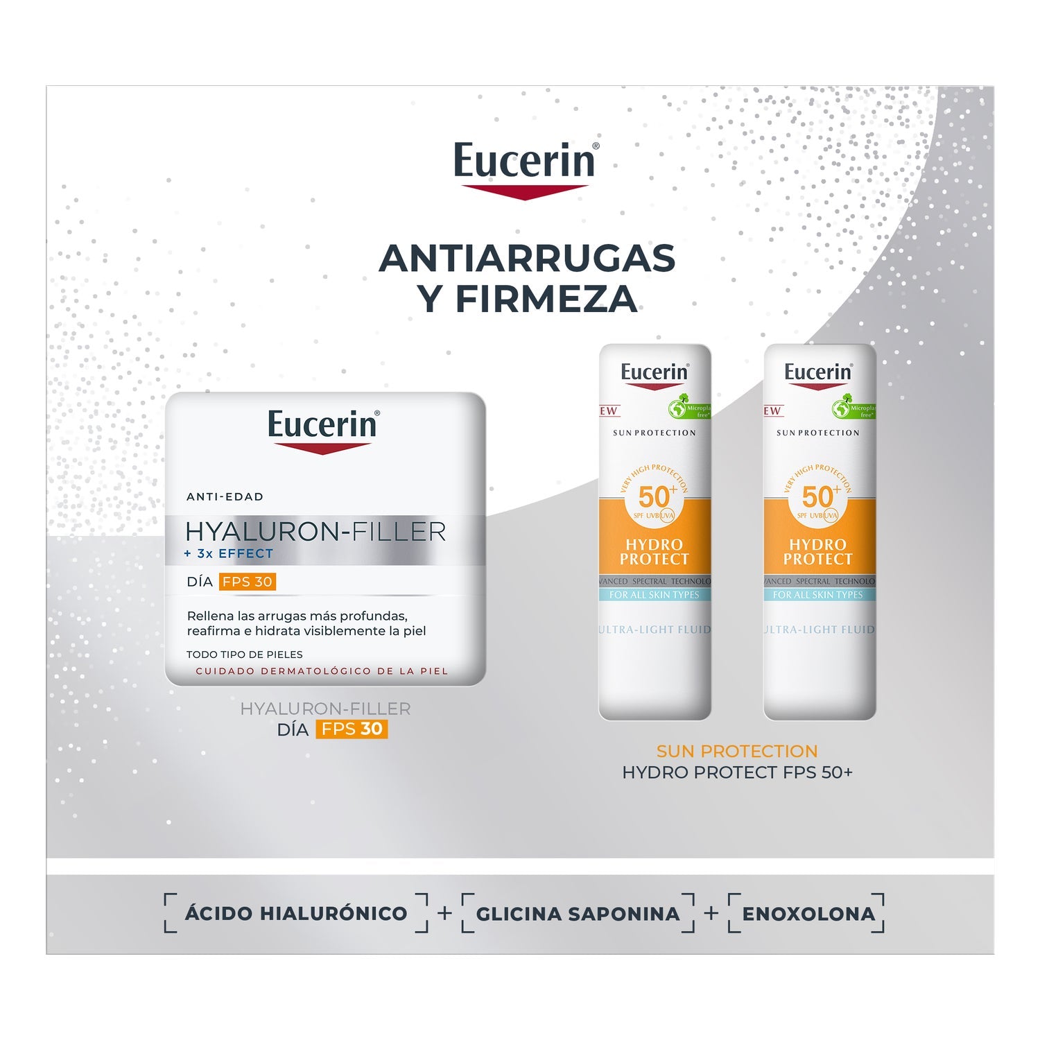 Eucerin Pack antiedad Hyaluron-Filler Crema de Día FPS 30 50ml + 2 Minis Sun Hydro Protect FPS 50+ 2x5ml