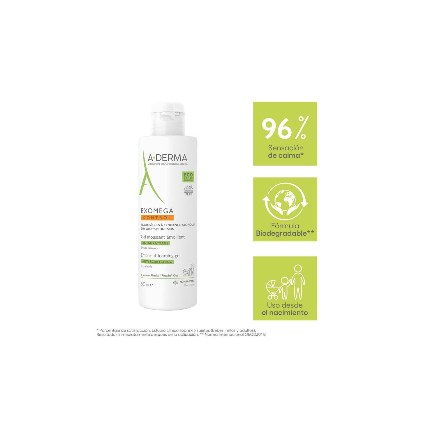 A-Derma Exomega Control Gel Espumoso Emoliente Anti-Rascado 500ml