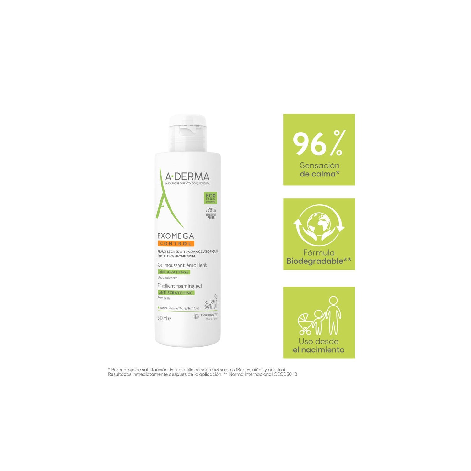 A-Derma Exomega Control Gel Espumoso Emoliente Anti-Rascado 500ml
