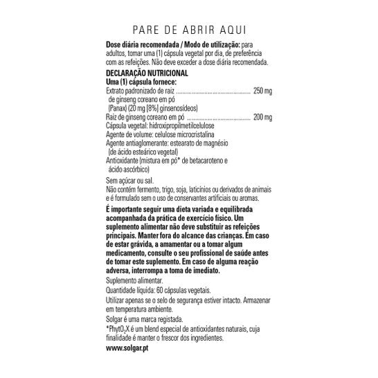 Solgar Ginseng Coreano Extracto de Raíz 60vcaps