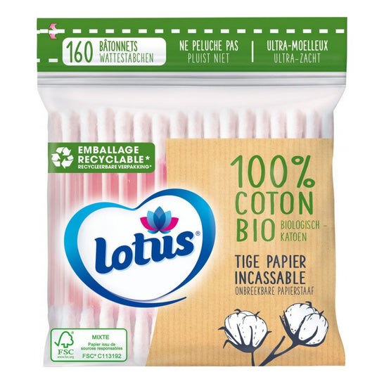 Lotus Palillos de Algodón Orgánico Surtidos 160uds