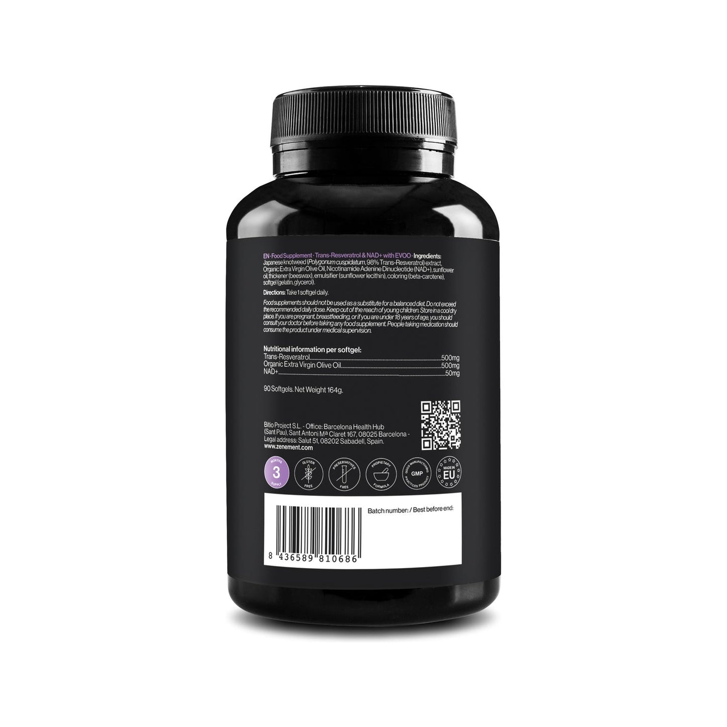 Zenement Trans-Resveratrol & NAD+ con AOVEE 90 perlas