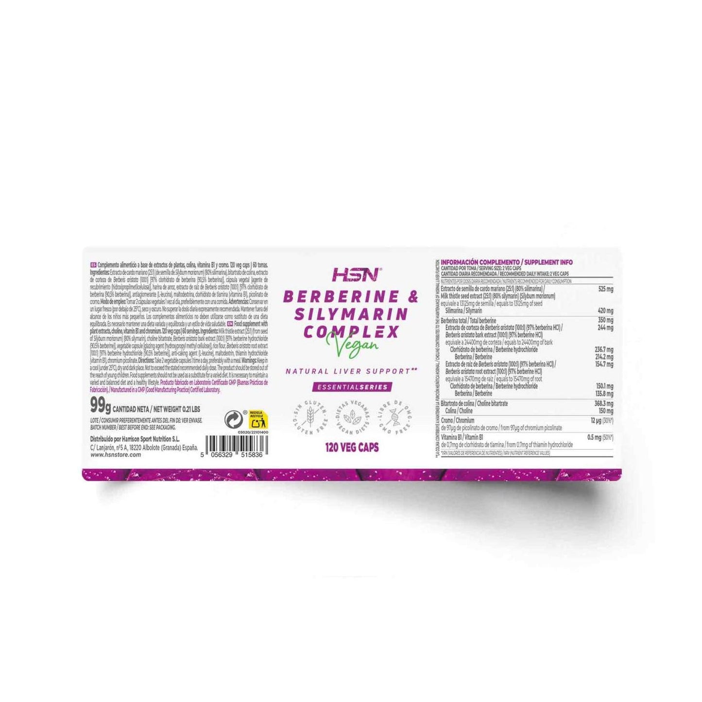 HSN Berberina 175mg y Cardo Mariano Silimarina 210mg Complex 120vcaps