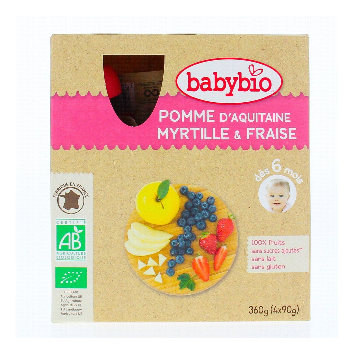 BabyBio Manzana Arandanos Fresa Bio 4x90 g