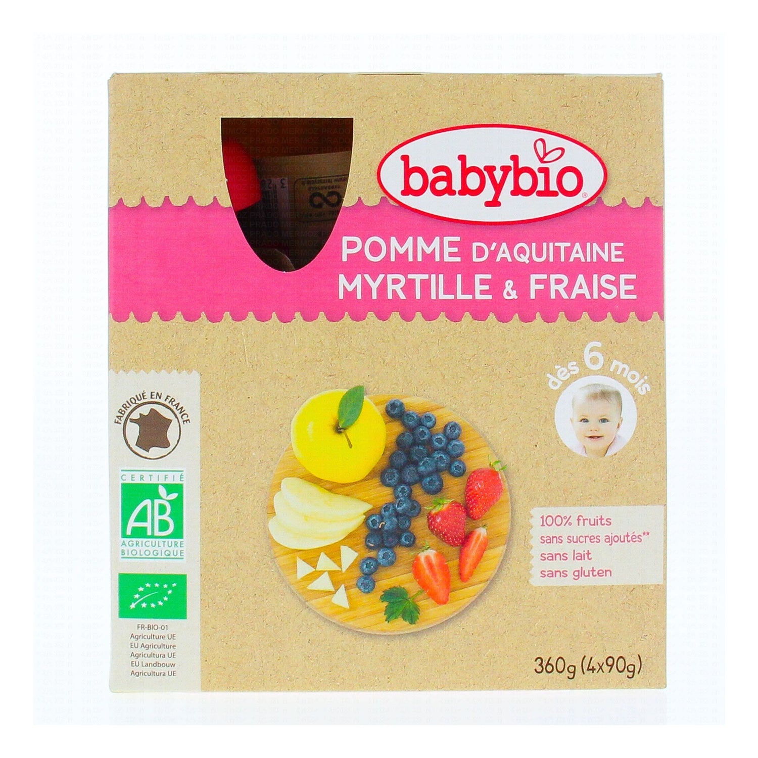BabyBio Manzana Arandanos Fresa Bio 4x90 g