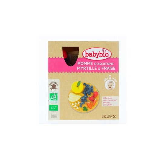 BabyBio Manzana Arandanos Fresa Bio 4x90 g