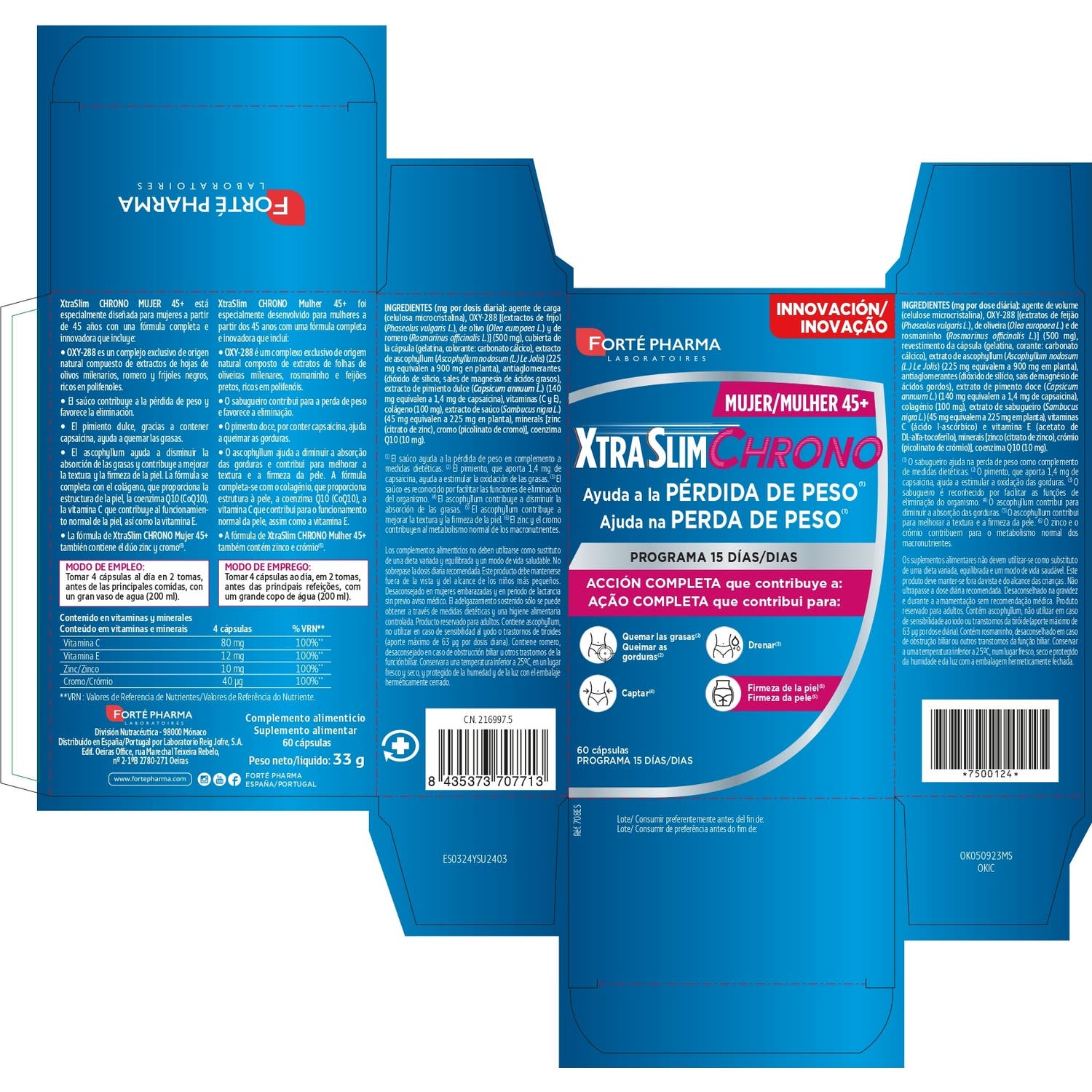 Forté Pharma Xtraslim Chrono Pérdida Peso Mujer 45+ 60caps
