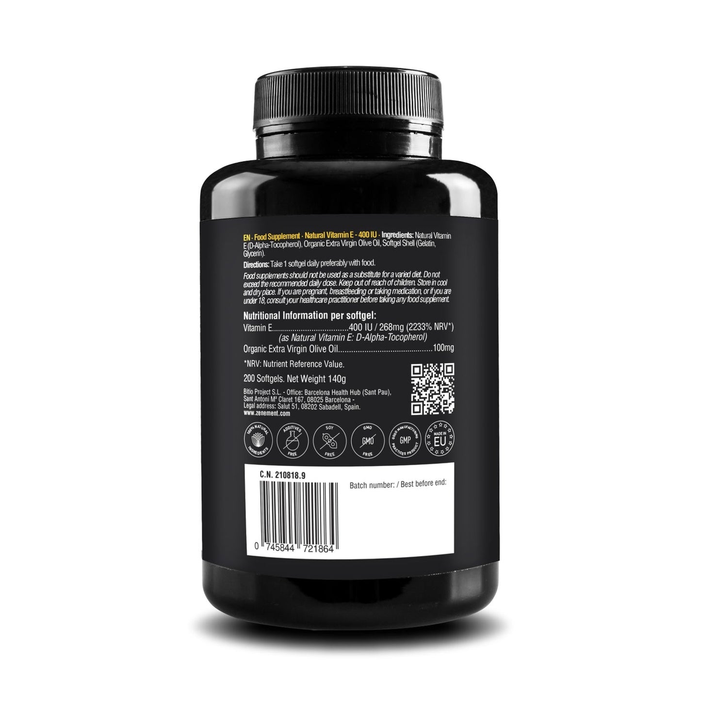 Zenement Vitamina E Natural 400 Ui D-Alfa-Tocoferol 200 perlas