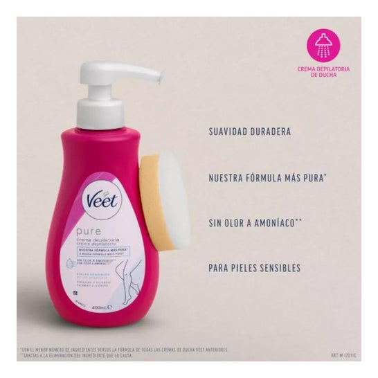 Veet Pure Crema Depilatoria de Ducha Piernas y Cuerpo Piel Sensible 400ml