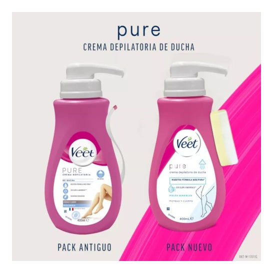 Veet Pure Crema Depilatoria de Ducha Piernas y Cuerpo Piel Sensible 400ml