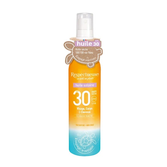 Respectueuse Huile Solaire SPF30 Visage Corps & Cheveux 100ml