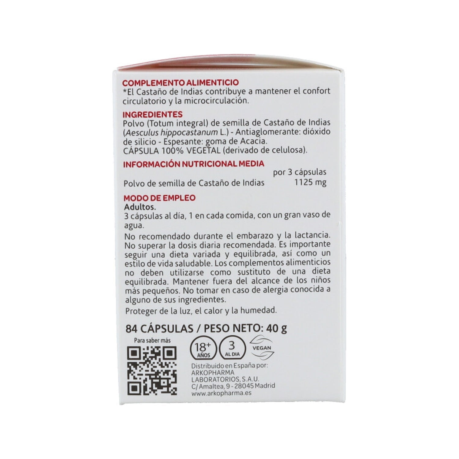 Arkopharma Arkocápsulas Castaño de Indias 84caps