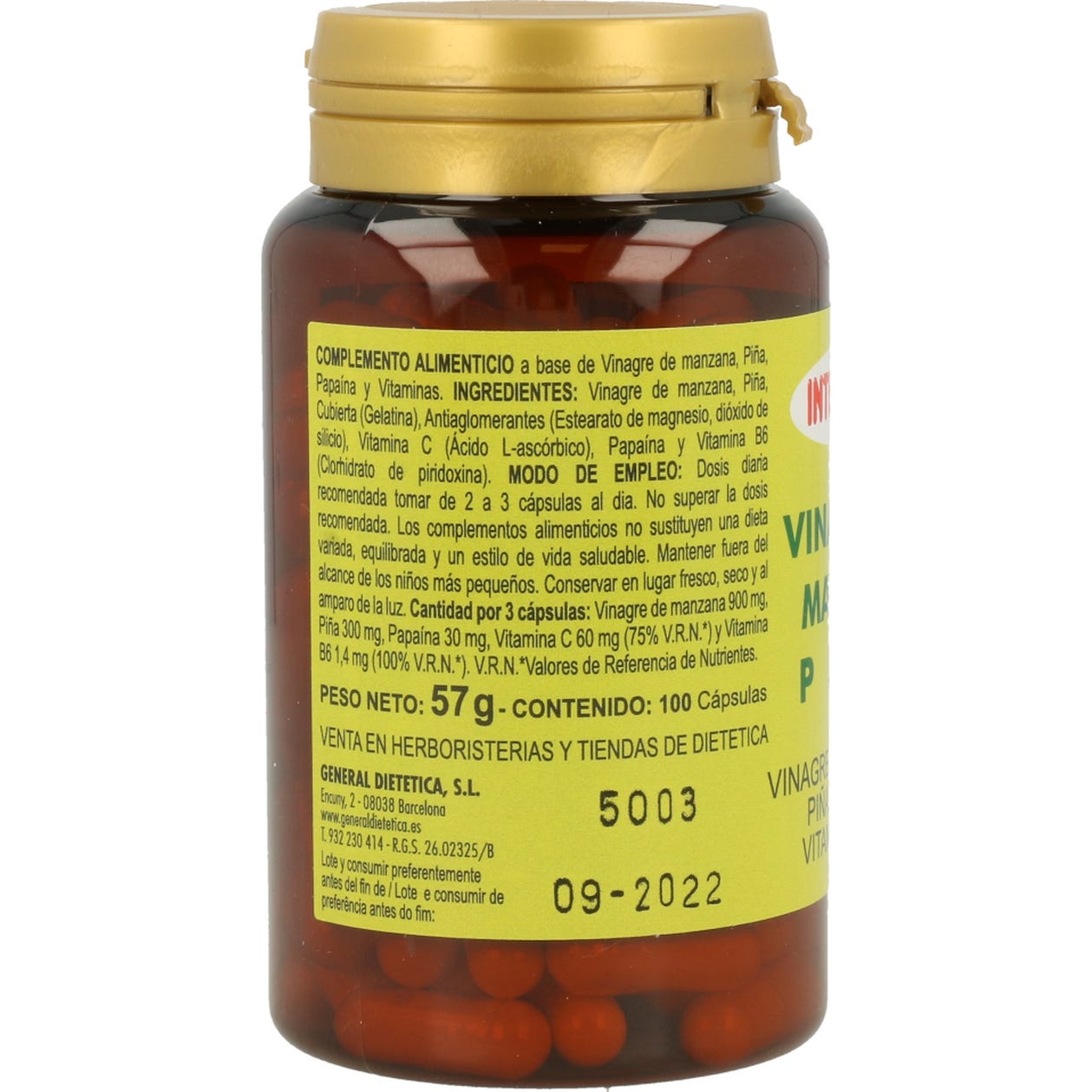 Vinagre de manzana de Integralia, 100 cápsulas