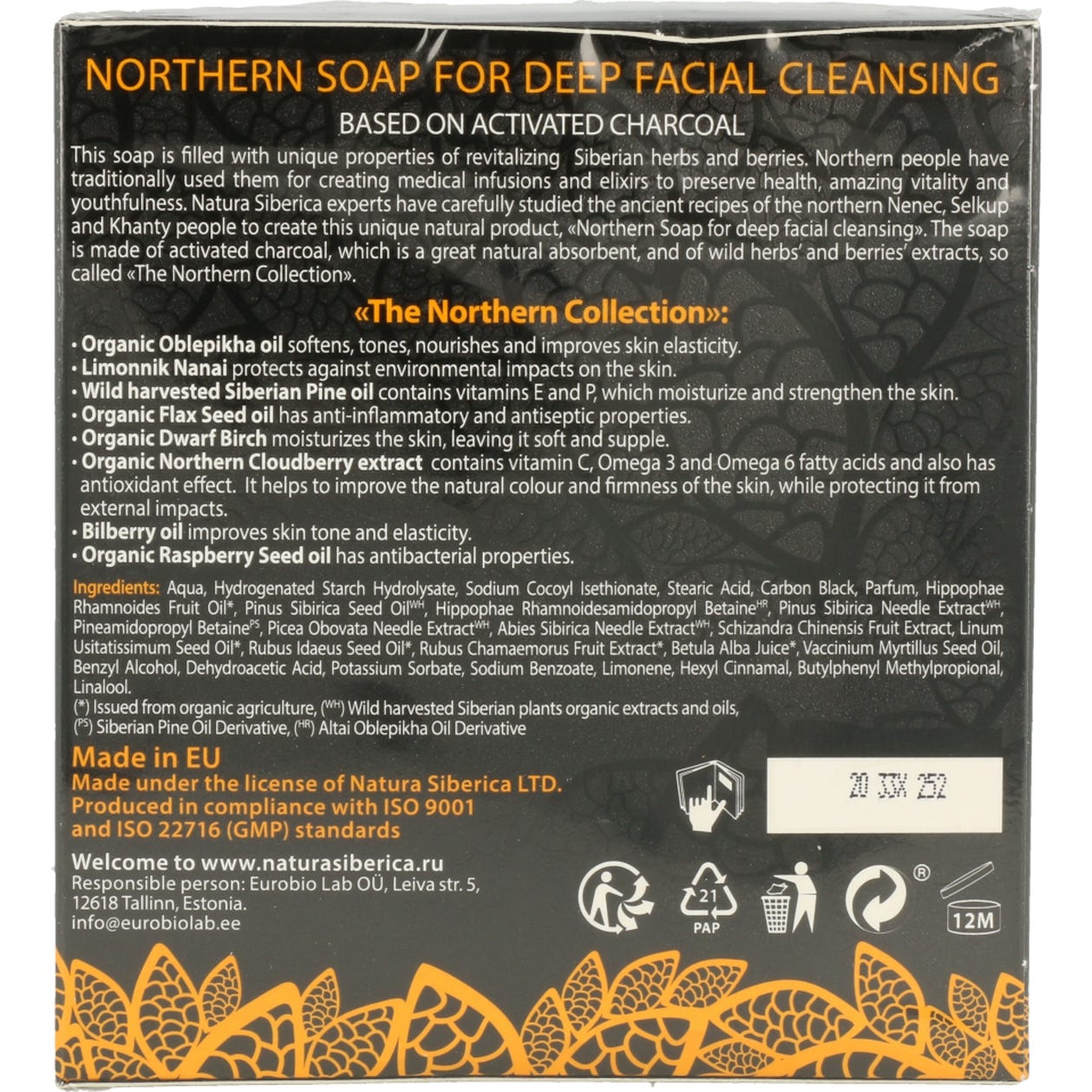 Natura Siberica Jab¢n negro n¢rdico detox para la profunda limpieza facial 120 ml