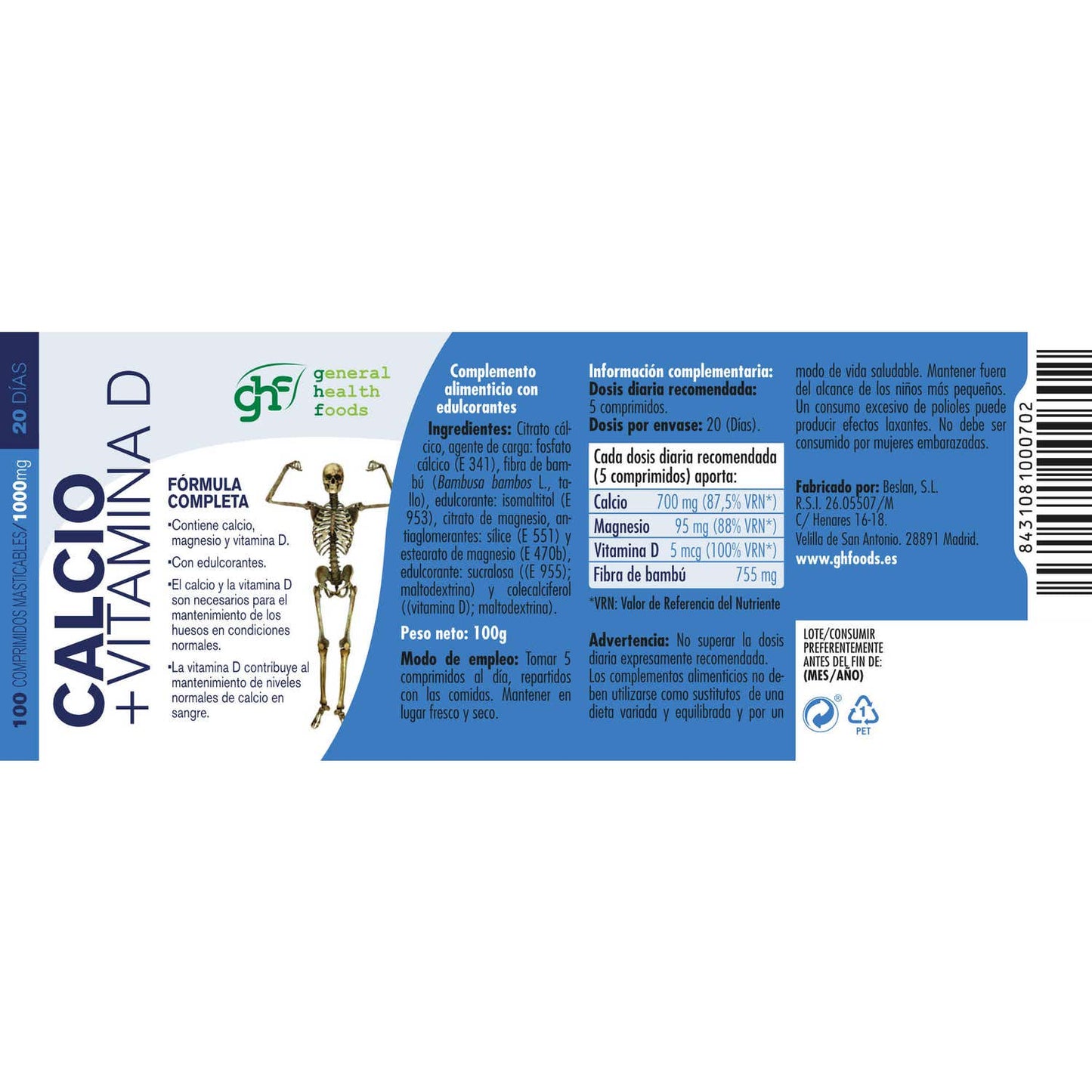 GHF Calcio+ Vitamina D-3 1gr 100comp