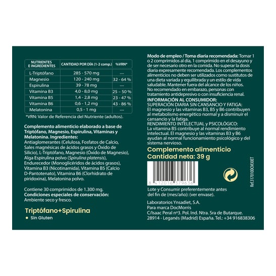 Docmorris Triptófano + Spirulina 30 caps