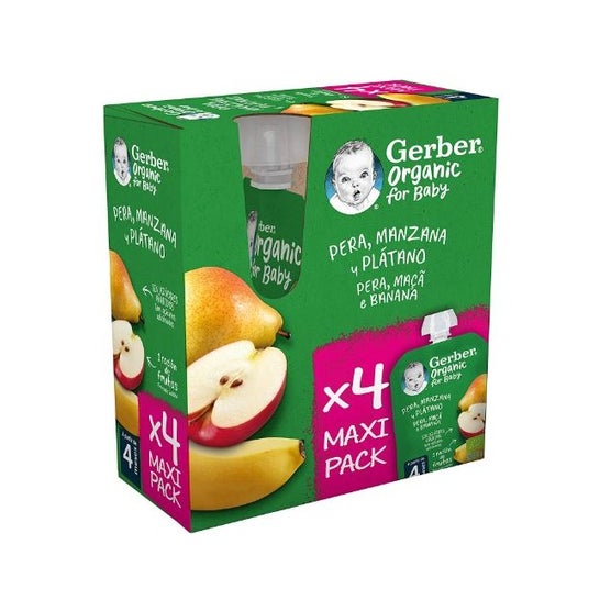 Gerber Organic Puré Pera, Manzana y Plátano 4x90g