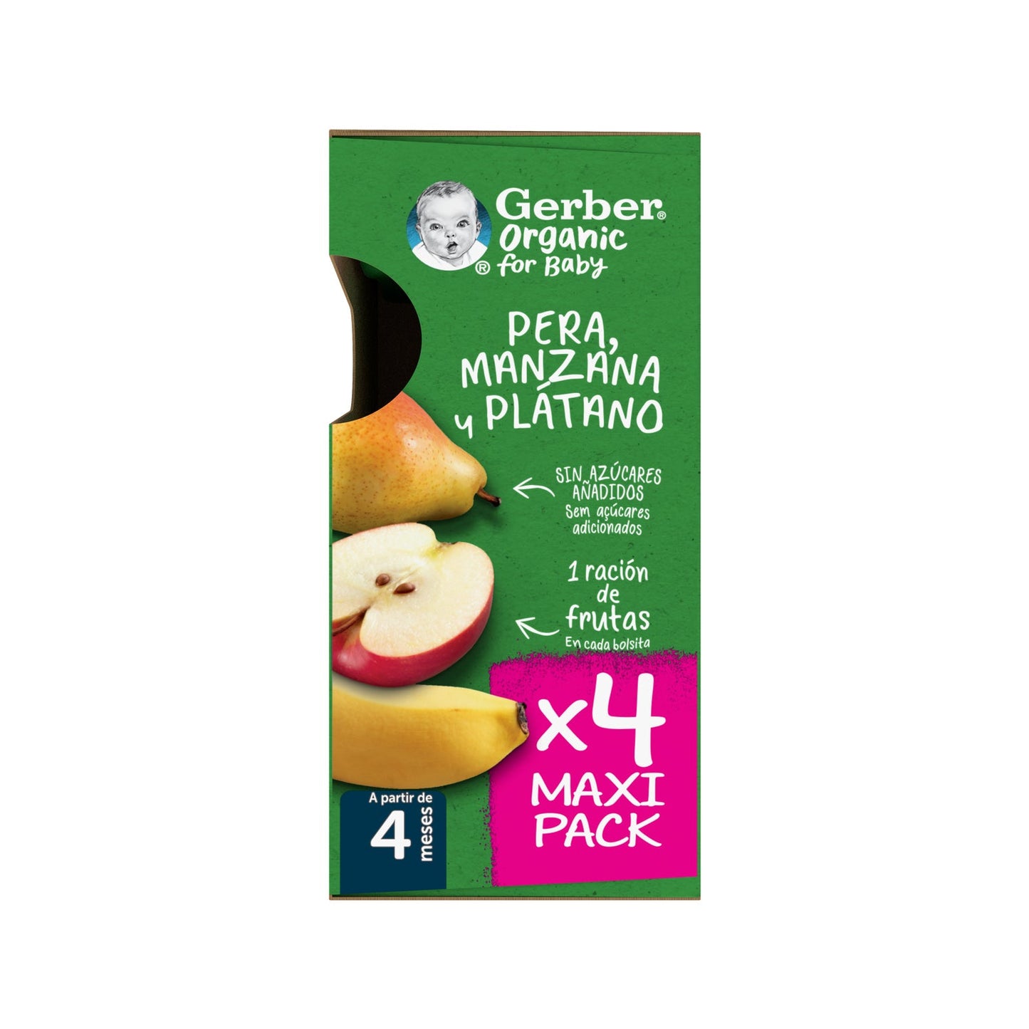 Gerber Organic Puré Pera, Manzana y Plátano 4x90g