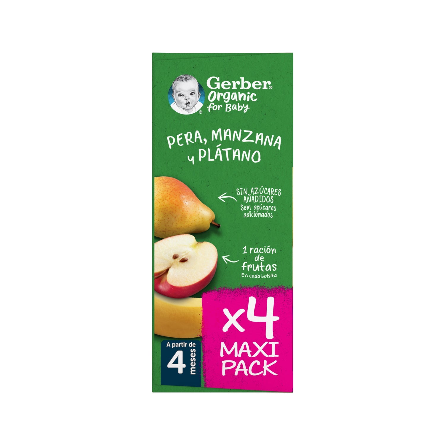 Gerber Organic Puré Pera, Manzana y Plátano 4x90g