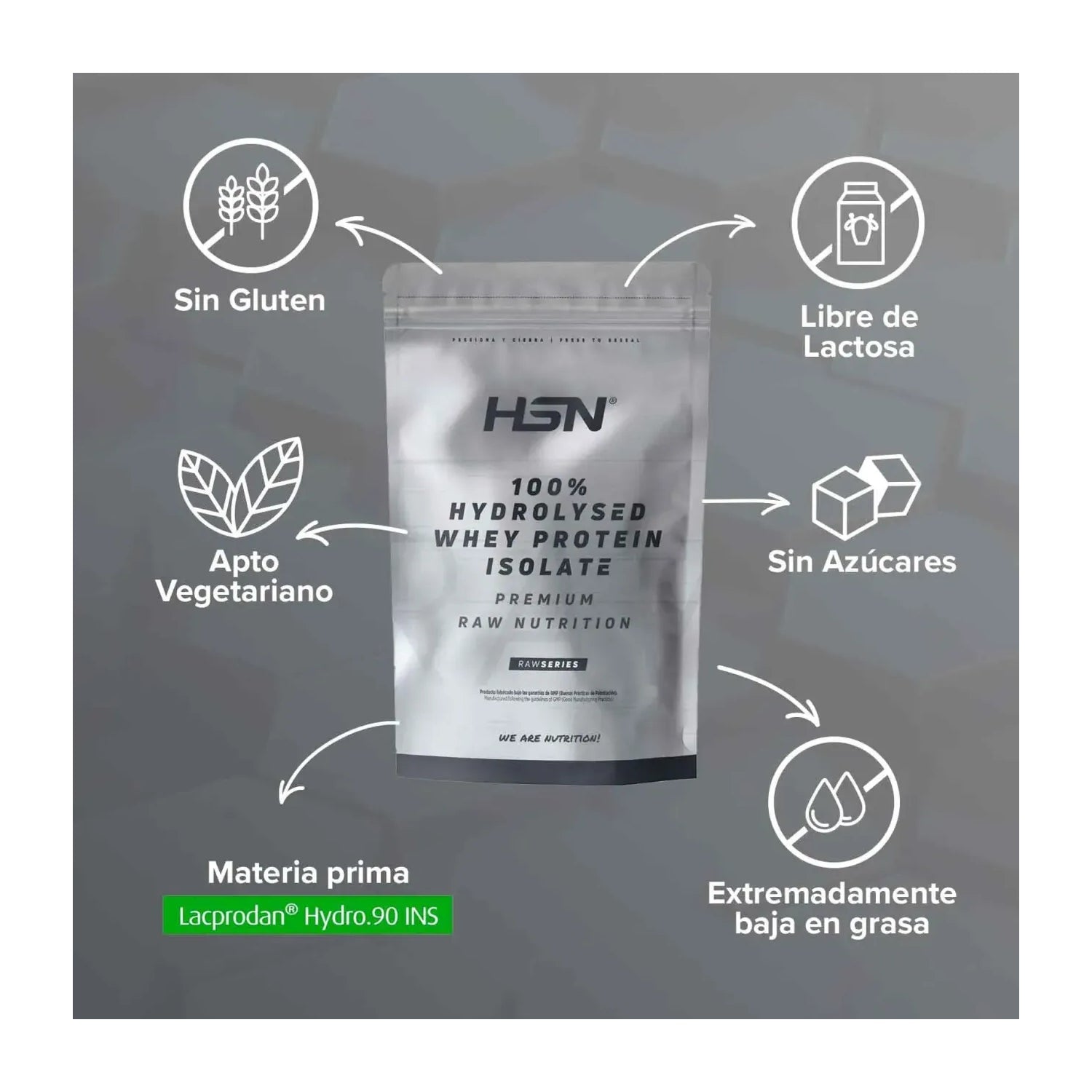 HSN 100% Proteína de Suero Hidrolizado Aislada Sin Sabor 500g