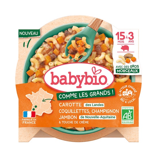 BabyBio Como Los Grandes Zanahoria Coquillettes Champiñon Jamón 200 g