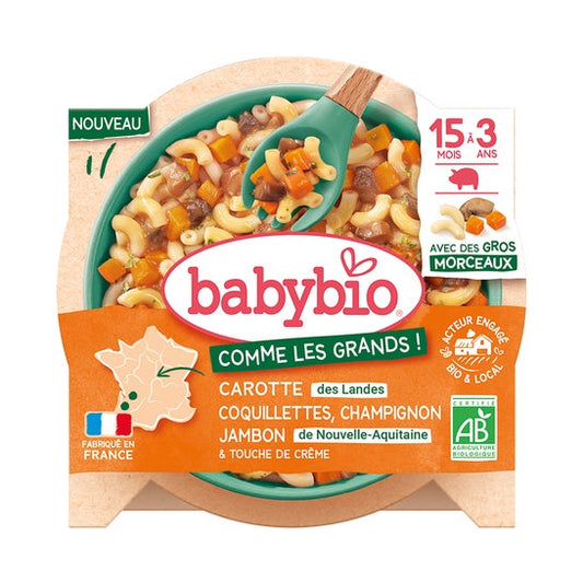 BabyBio Como Los Grandes Zanahoria Coquillettes Champiñon Jamón 200 g