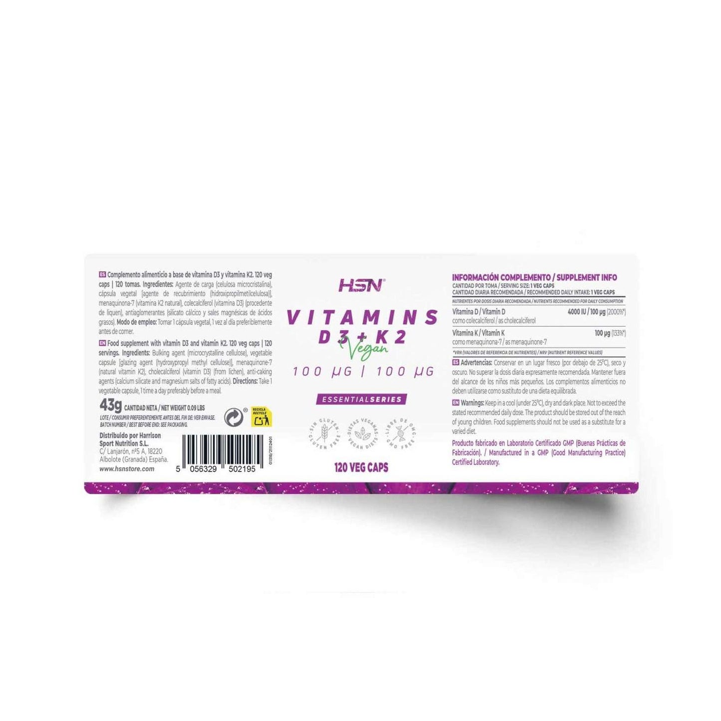 HSN Vitaminas D3 4000UI + K2 100mcg 120vcaps