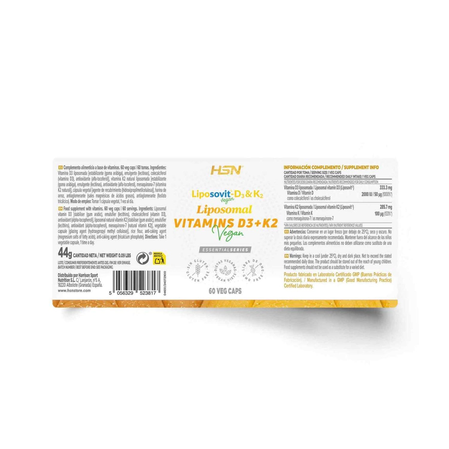 HSN Vitaminas D3 2000UI + K2 100mcg Vitamina K Liposomadas Liposovit® 60vcaps