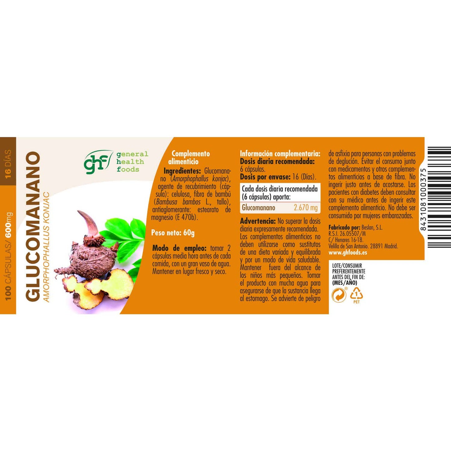 GHF Glucomanano 100cáps