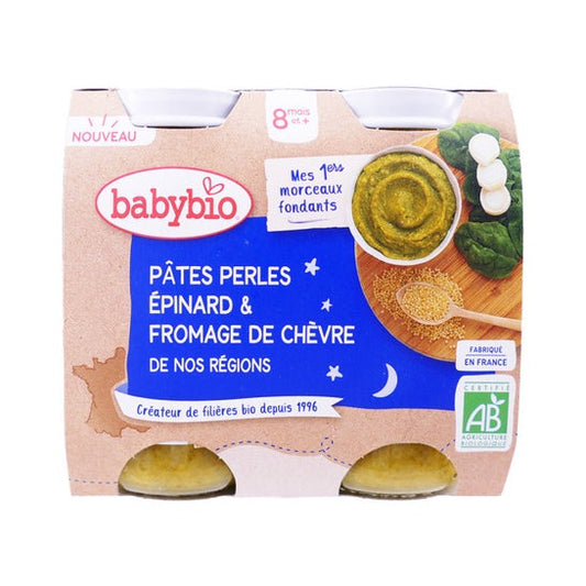 BabyBio Buenas Noches Paté Espinacas Queso 8M+ Bio 2x200g