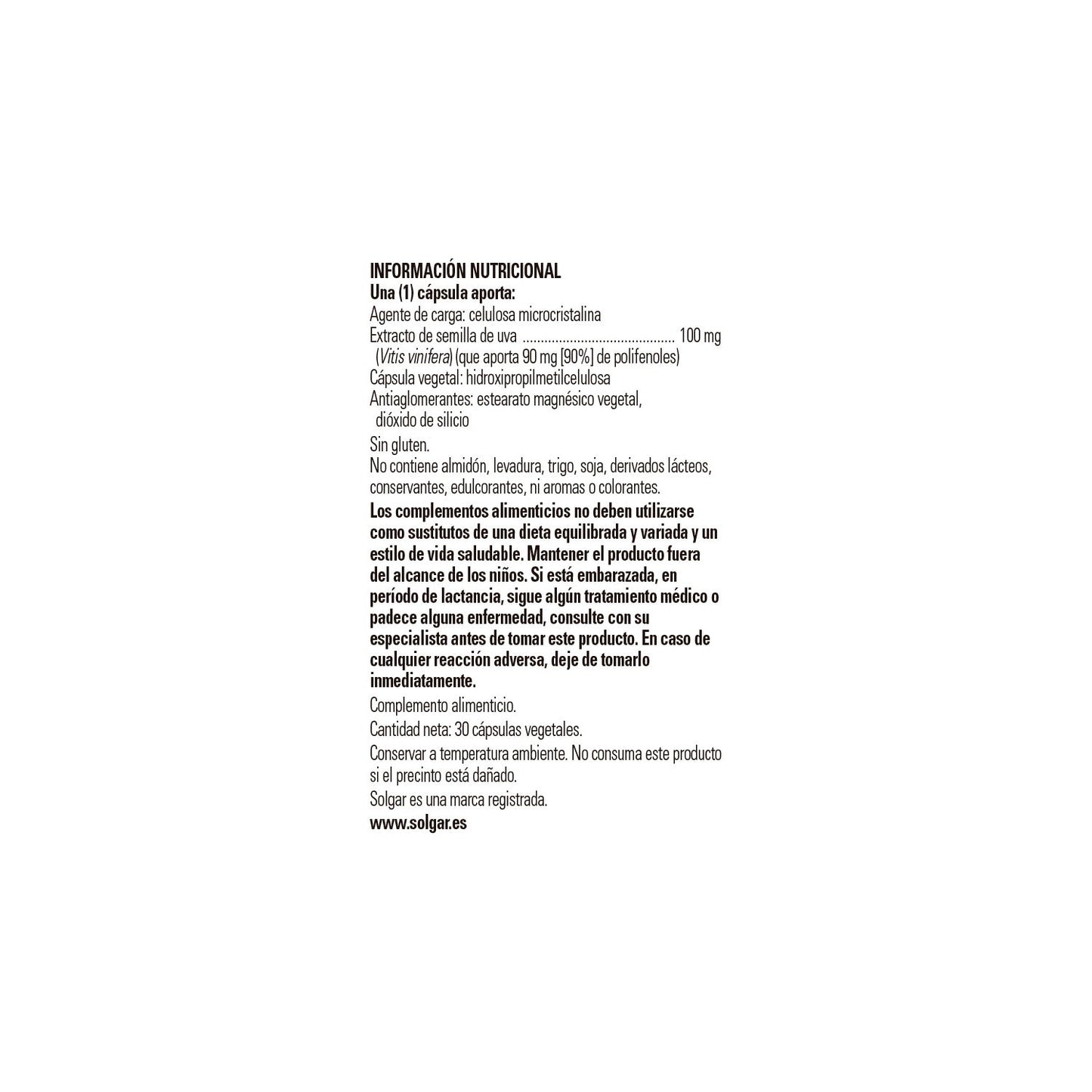 Solgar Uva Extracto de Semilla 100 mg 30vcaps