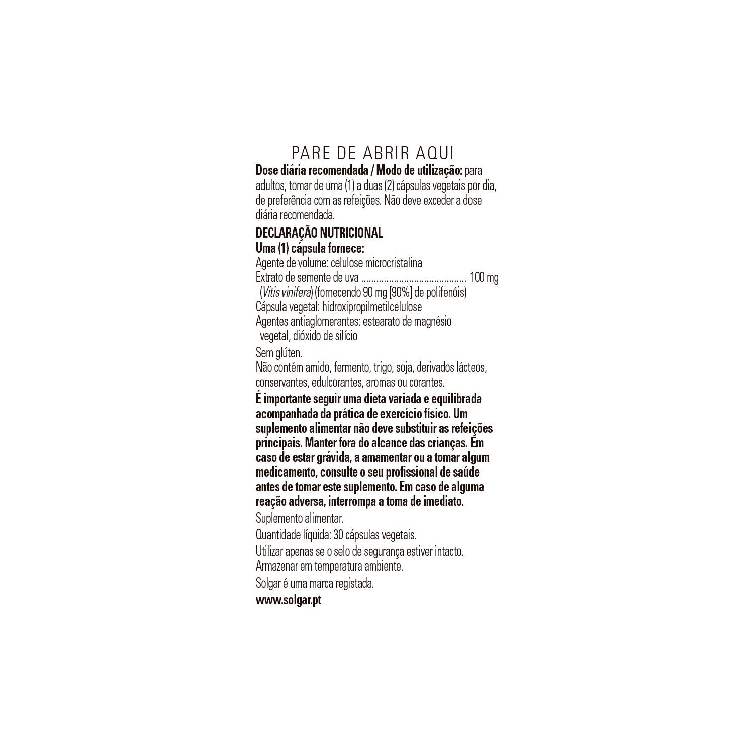 Solgar Uva Extracto de Semilla 100 mg 30vcaps